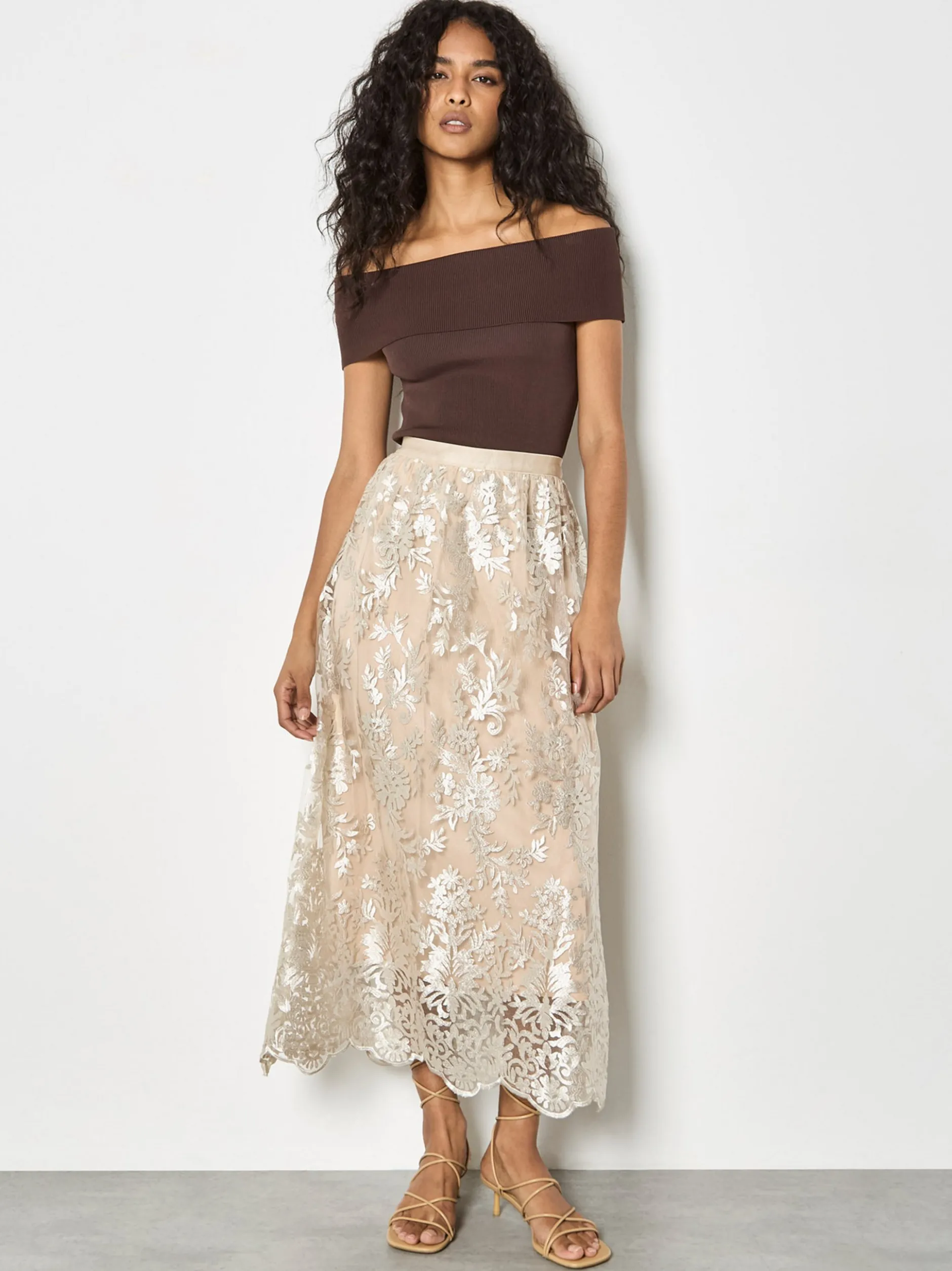 Apricot Damen Rock in beige - Länge: midi