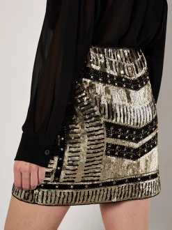 Apricot Damen Rock in gold schwarz - Länge: kurz