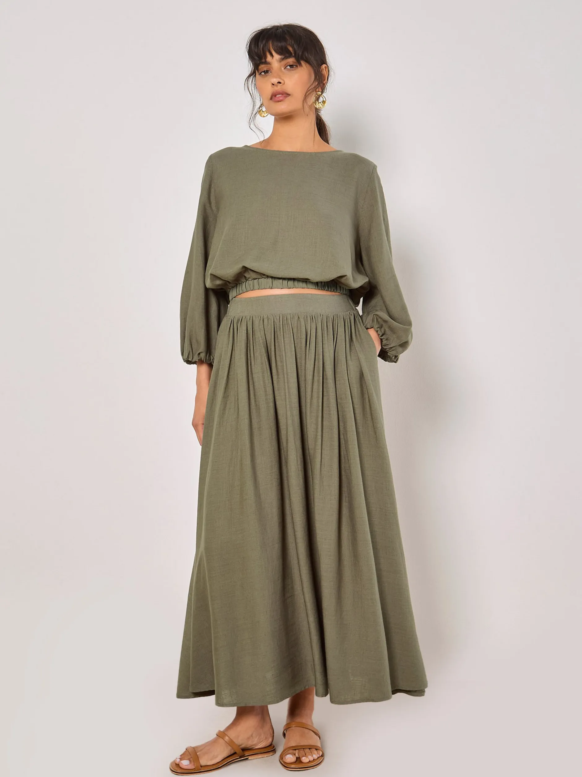 Apricot Damen Rock in khaki - Länge: midi