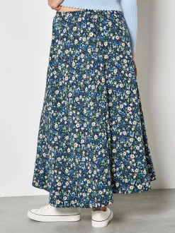 Apricot Damen Rock in marine blau - Länge: midi