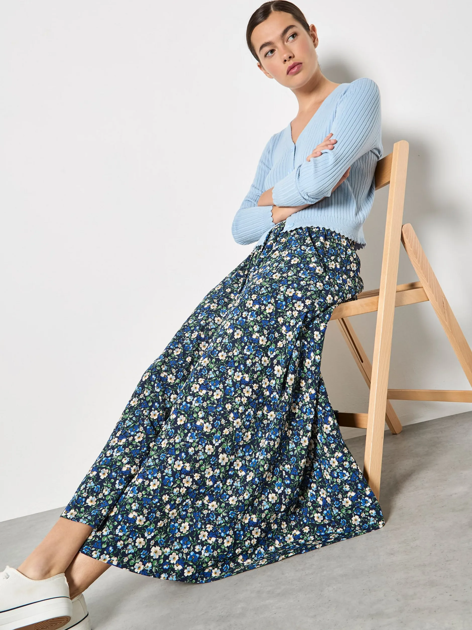 Apricot Damen Rock in marine blau - Länge: midi