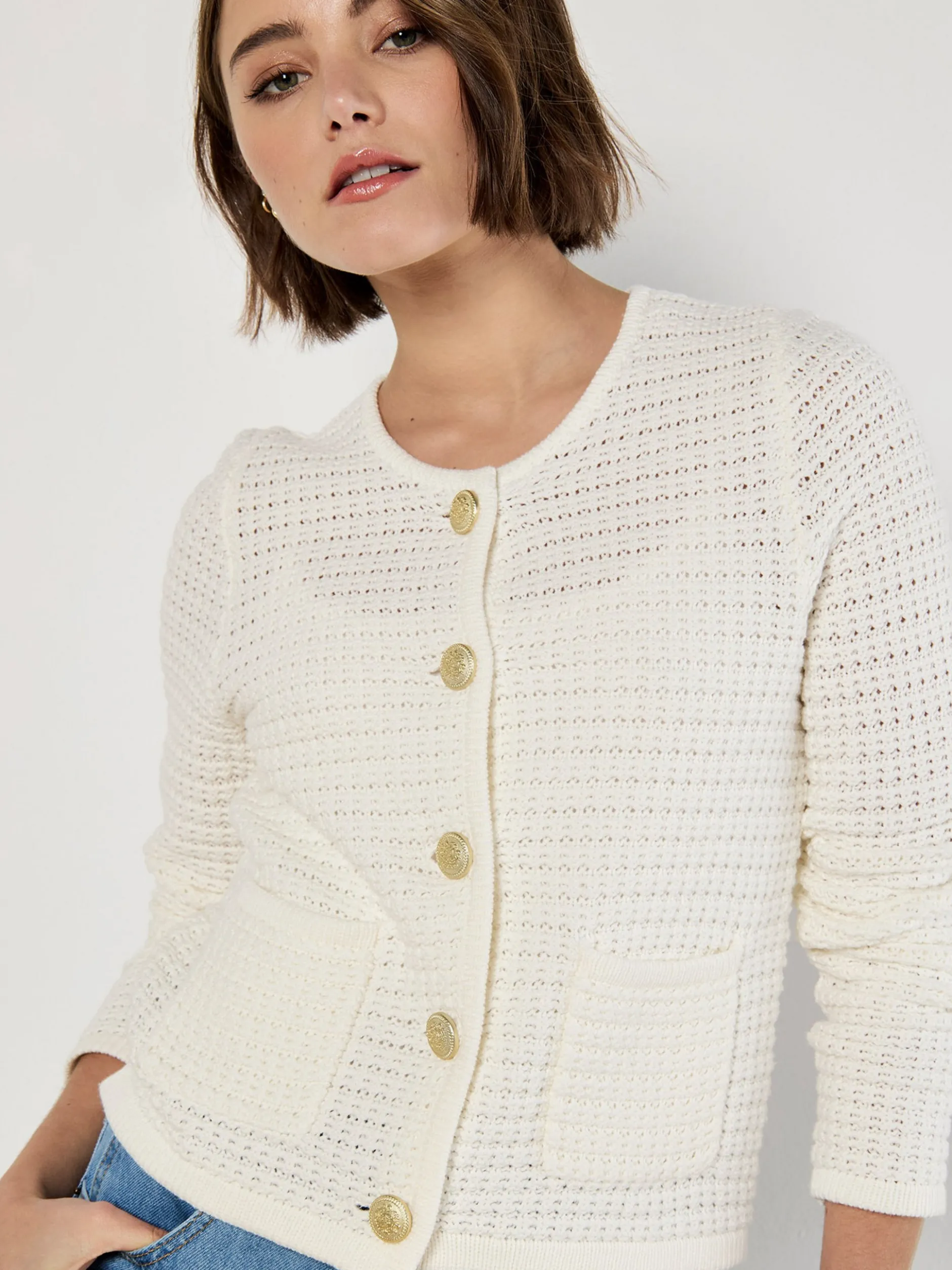 Apricot Damen Strickjacke in beige ecru - Ärmel: langarm