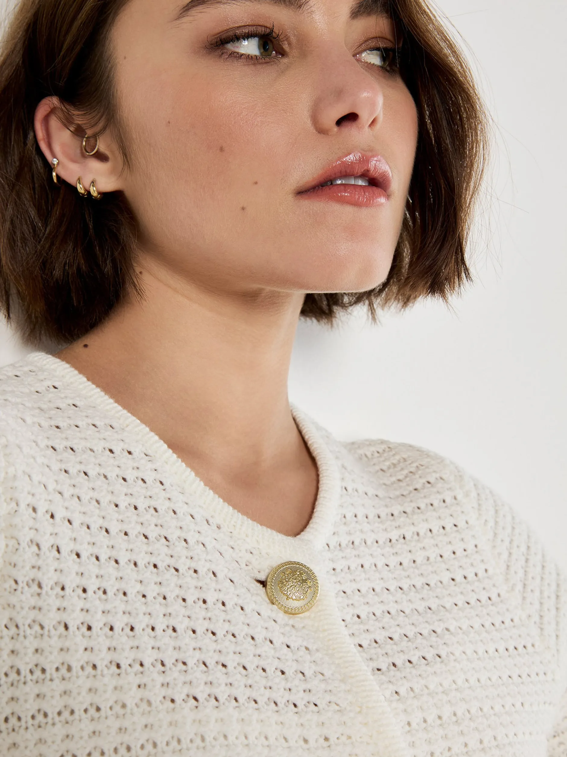 Apricot Damen Strickjacke in beige ecru - Ärmel: langarm