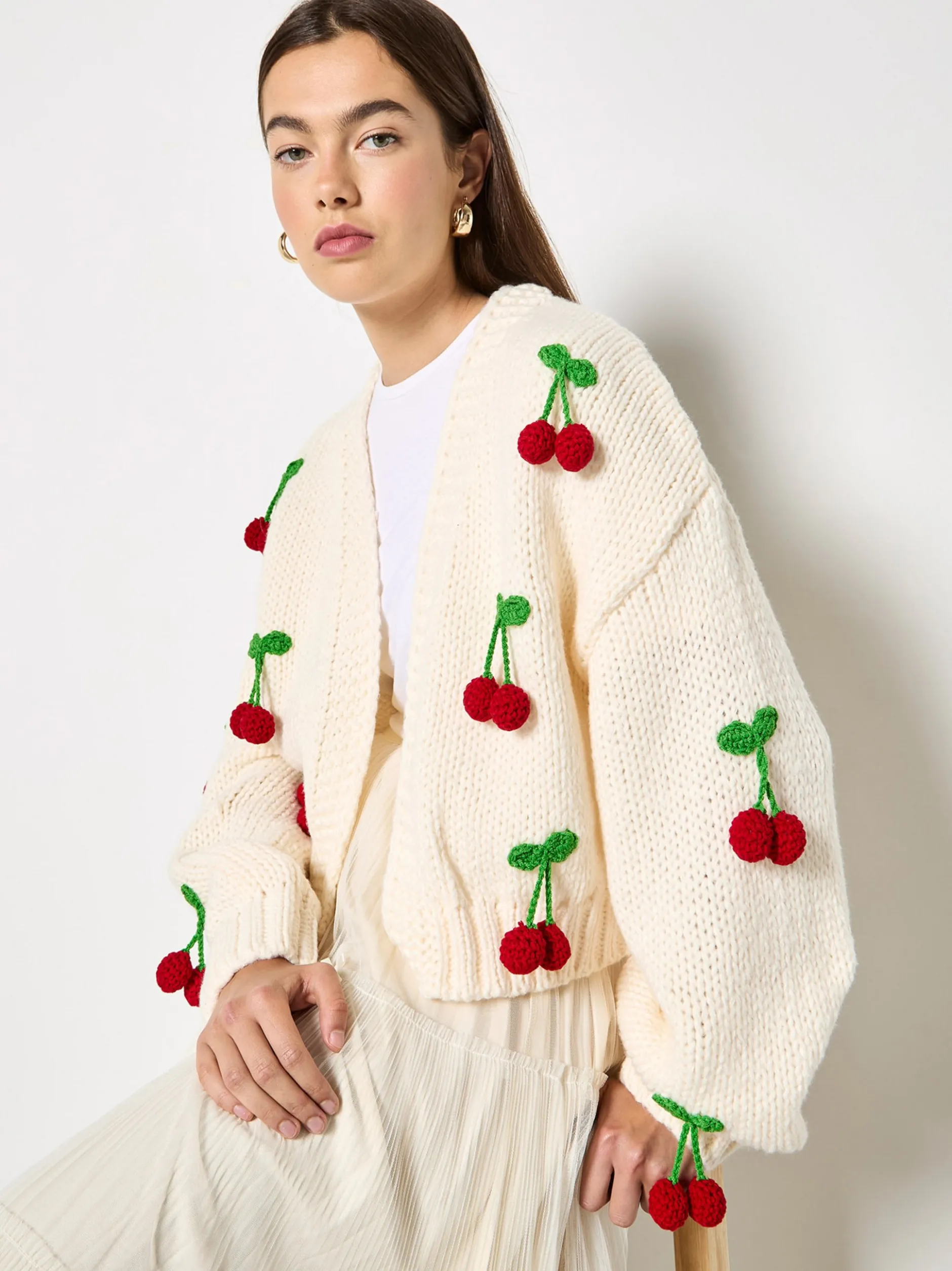 Apricot Damen Strickjacke in beige - Ärmel: langarm