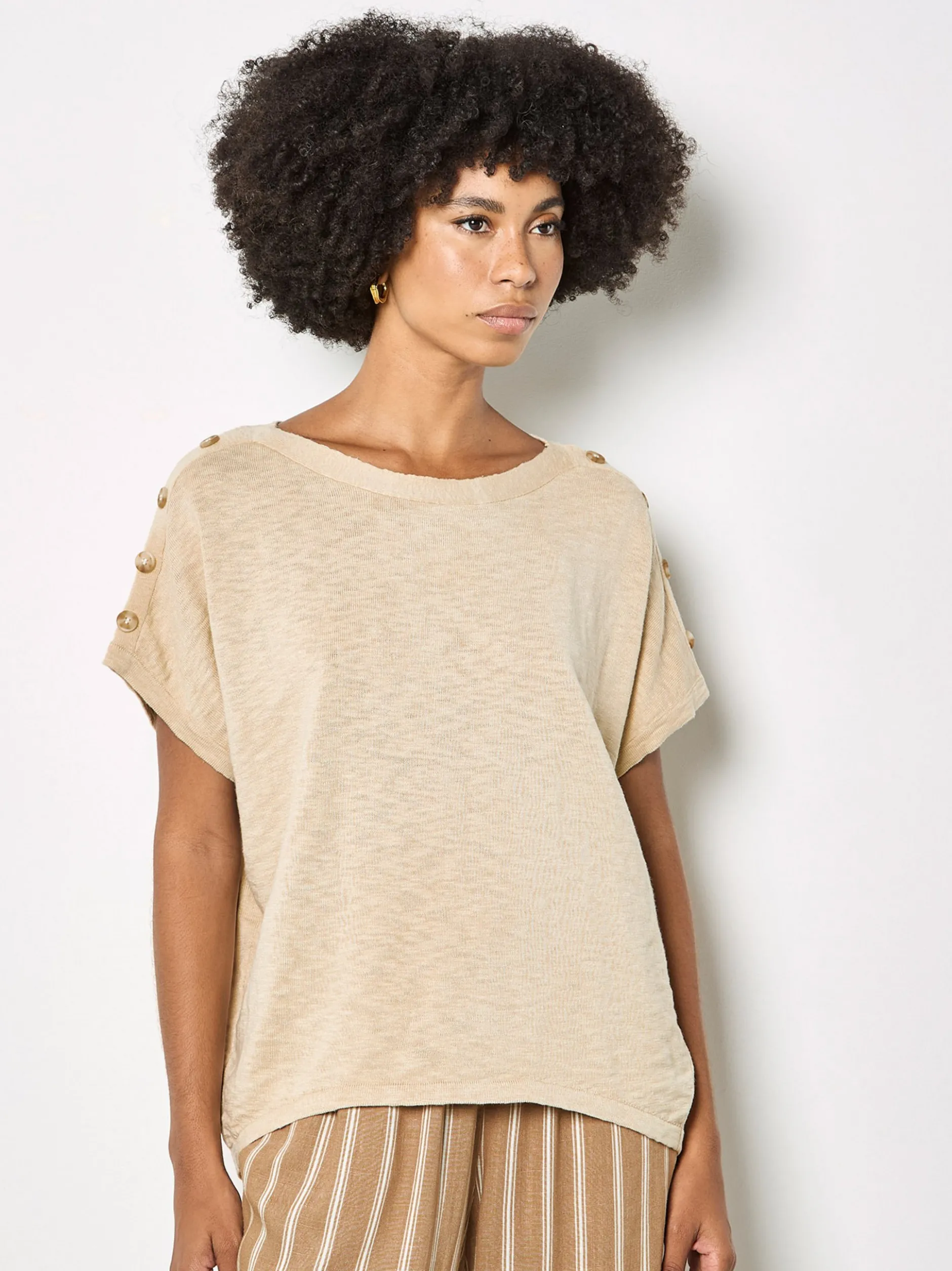 Apricot Damen Strickshirt in sand beige - Ärmel: kurzarm