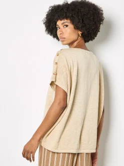 Apricot Damen Strickshirt in sand beige - Ärmel: kurzarm