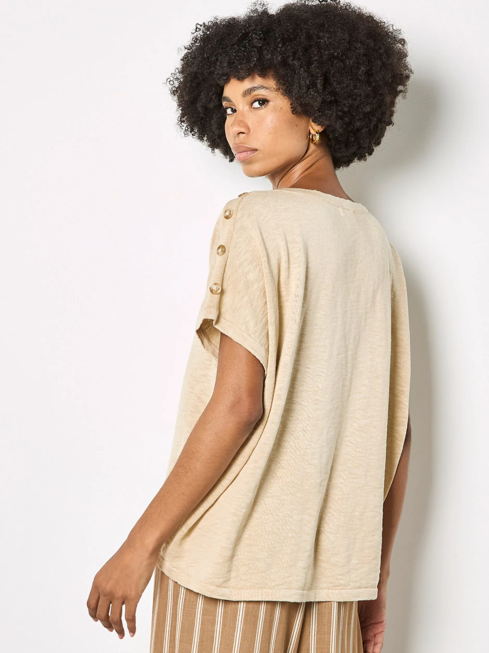 Apricot Damen Strickshirt in sand beige - Ärmel: kurzarm