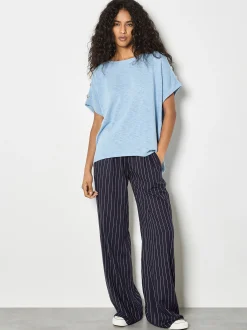 Apricot Damen Strickshirt in blau - Ausschnitt: U-Boot