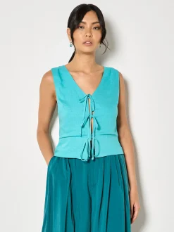 Apricot Damen Top in aqua - Ausschnitt: V-Ausschnitt