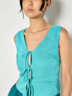 Apricot Damen Top in aqua - Ausschnitt: V-Ausschnitt
