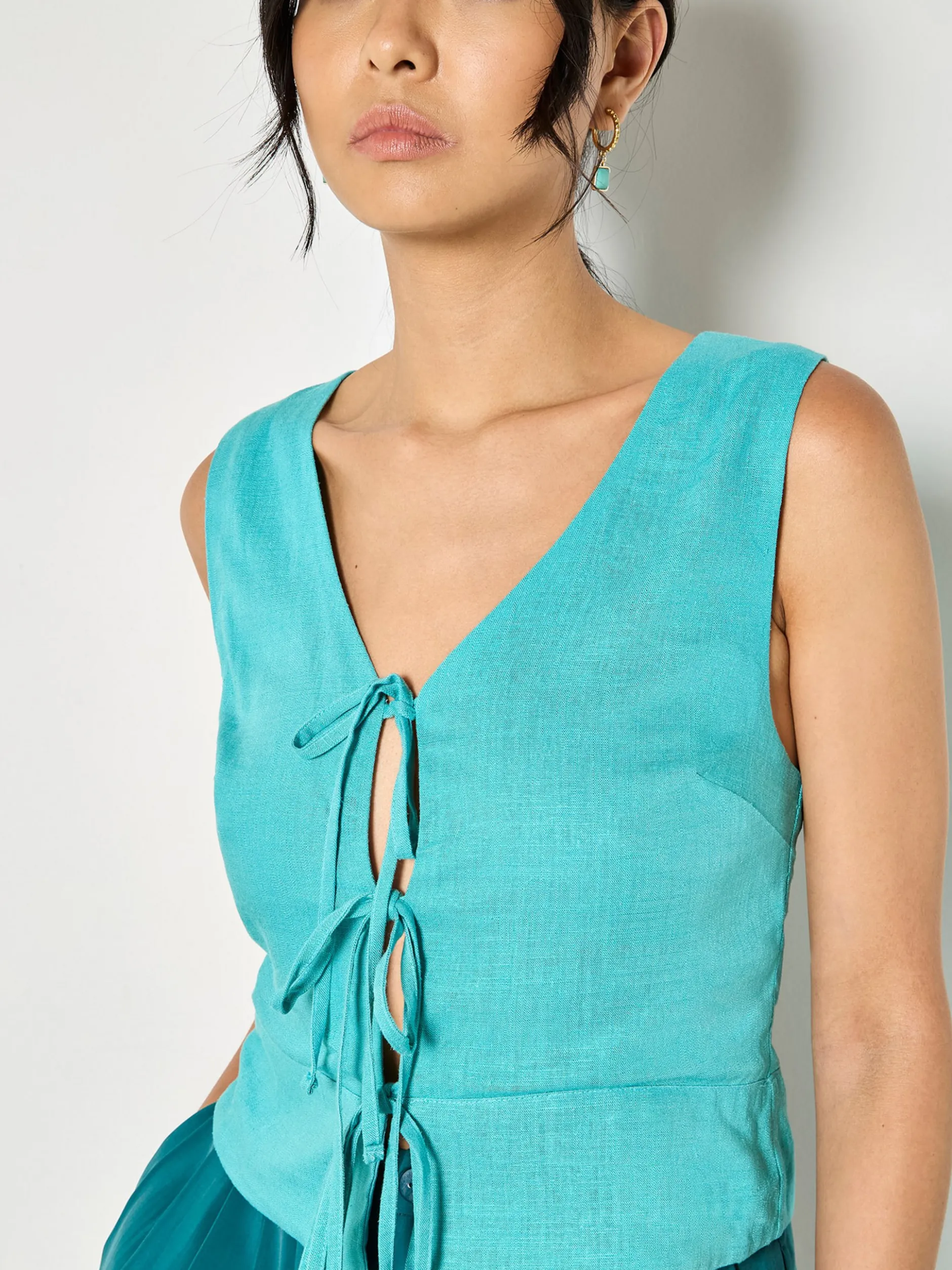 Apricot Damen Top in aqua - Ausschnitt: V-Ausschnitt