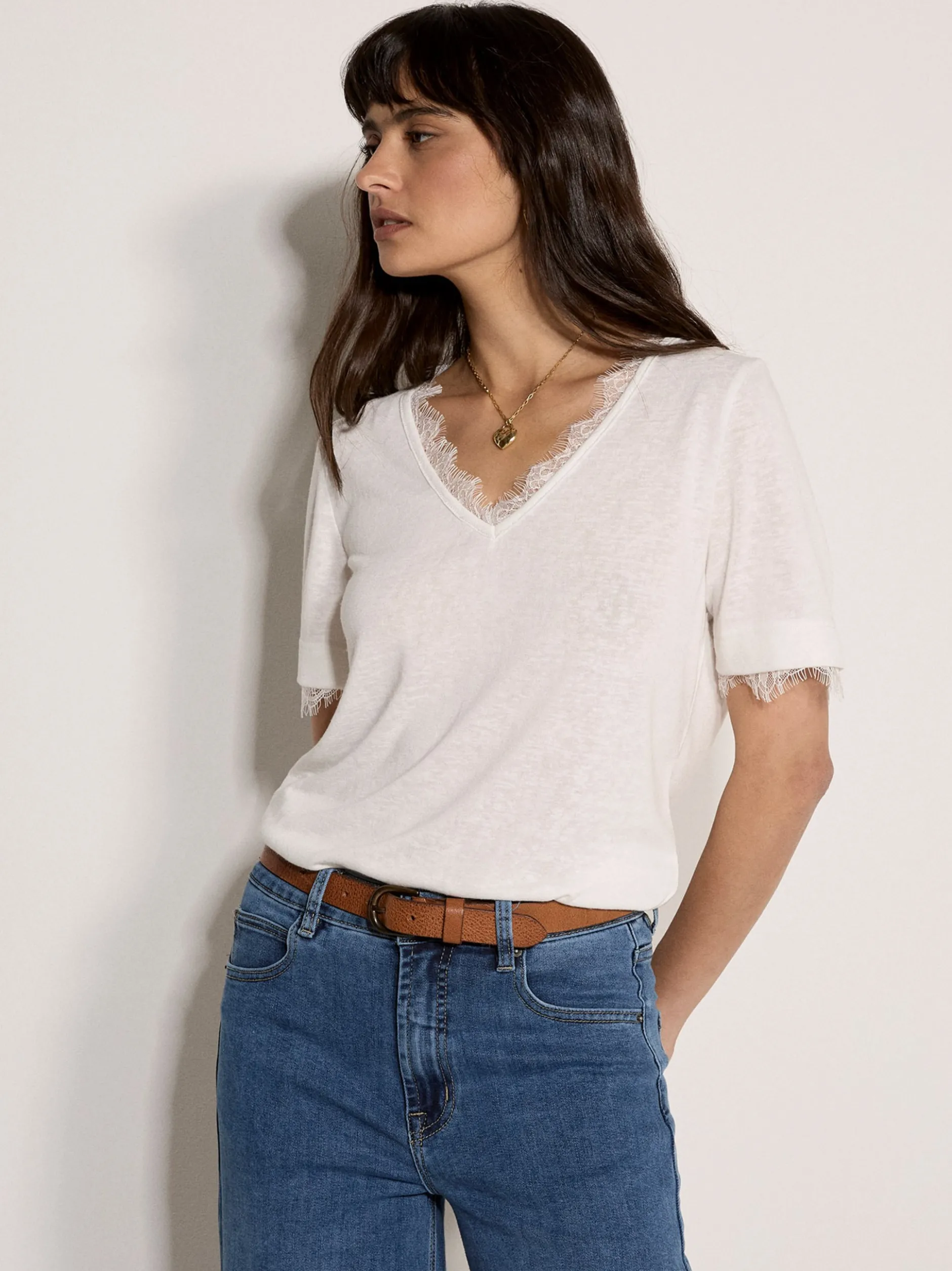 Apricot Damen Top in beige ecru - Ärmel: kurzarm