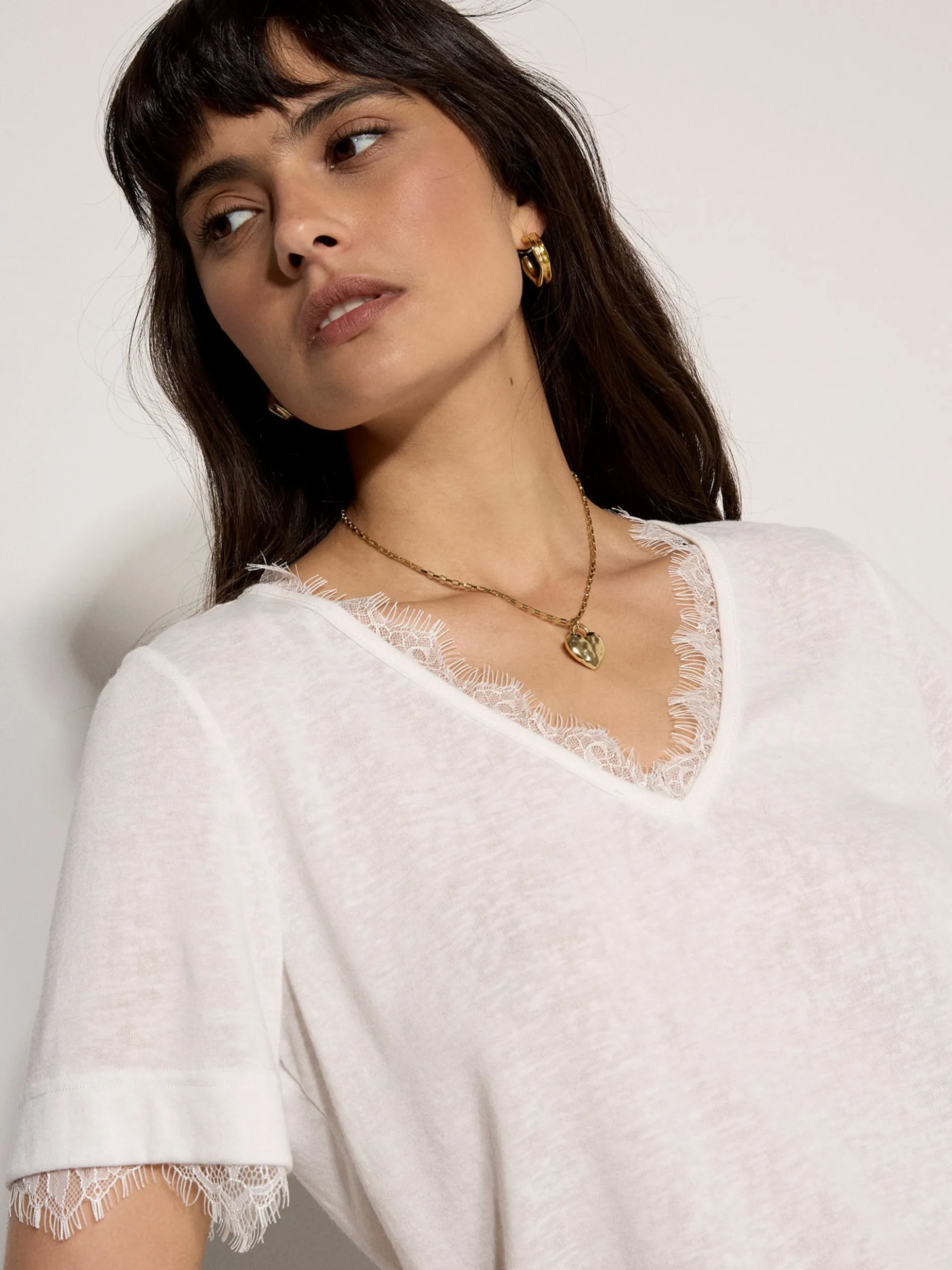 Apricot Damen Top in beige ecru - Ärmel: kurzarm