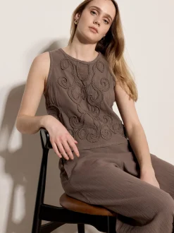Apricot Damen Top in beige taupe - Ausschnitt: Rundhals