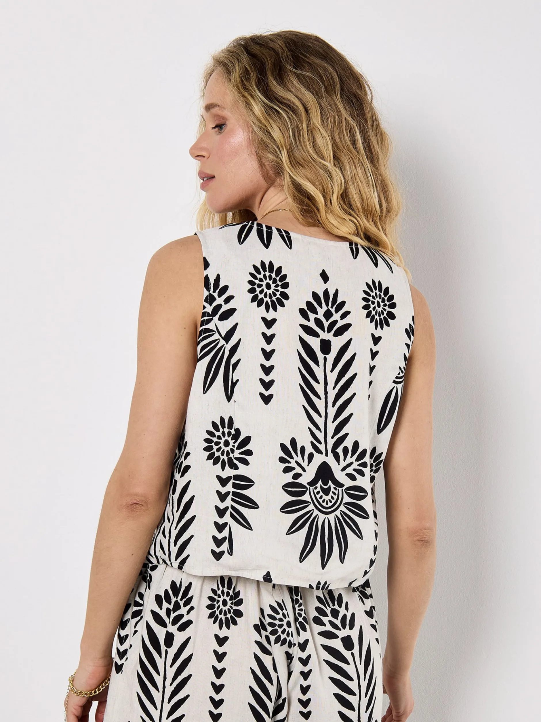 Apricot Damen Top in ecru schwarz - Ärmel: ohne Arm