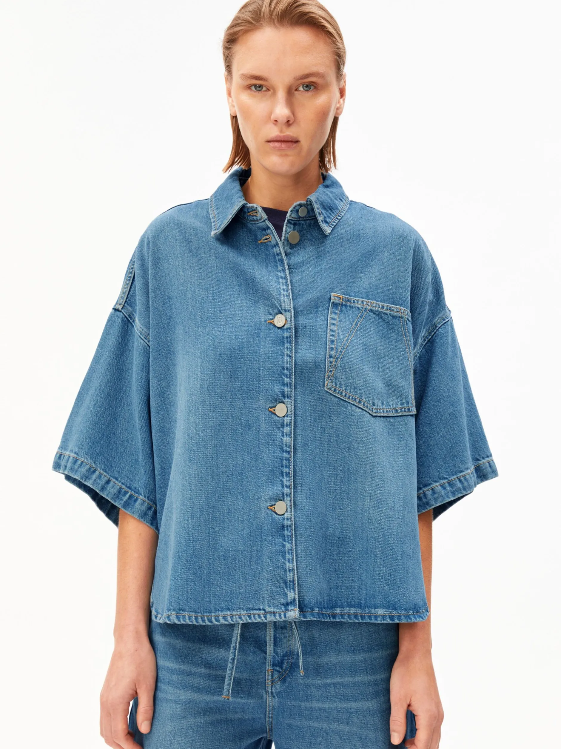 ARMEDANGELS Damen Jeansbluse in medium stone