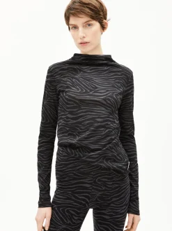 ARMEDANGELS Damen Langarmshirt - Calunaa Zebraraa in schwarz anthrazit