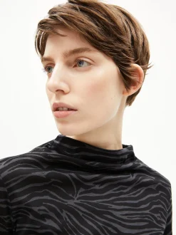 ARMEDANGELS Damen Langarmshirt - Calunaa Zebraraa in schwarz anthrazit