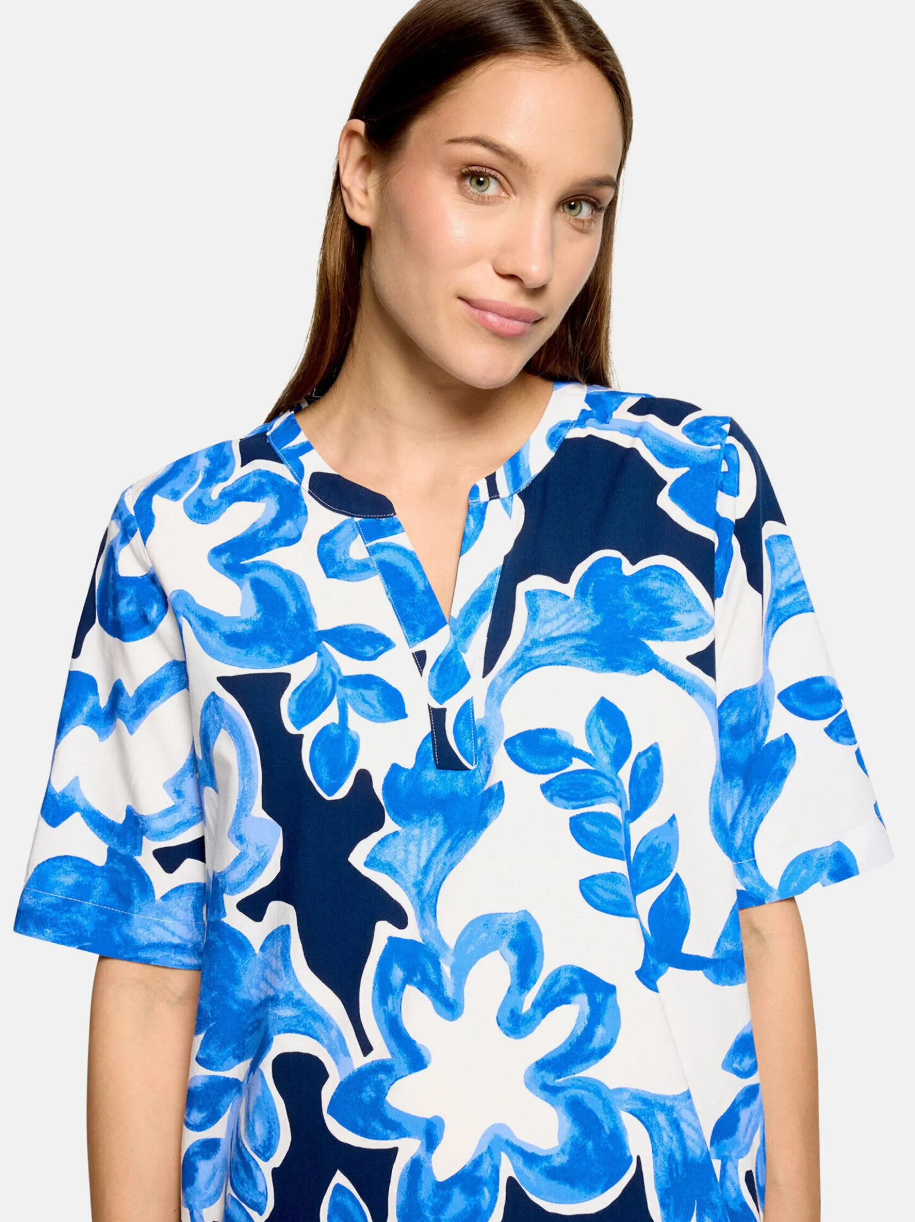 Betty & Co Damen Hemdblusenkleid in marine weiß