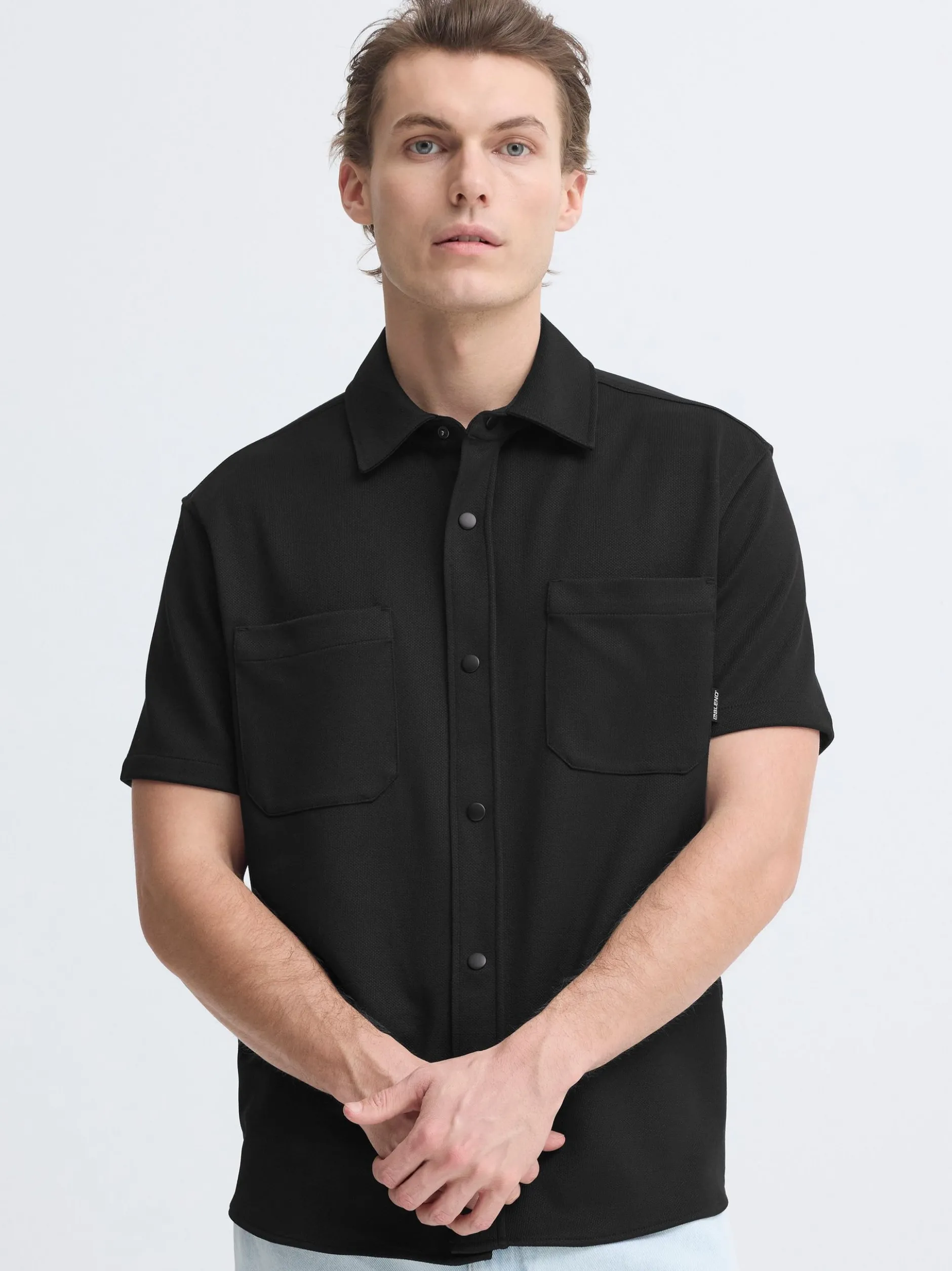 BLEND Herren Kurzarmhemd - BHAdrian in schwarz