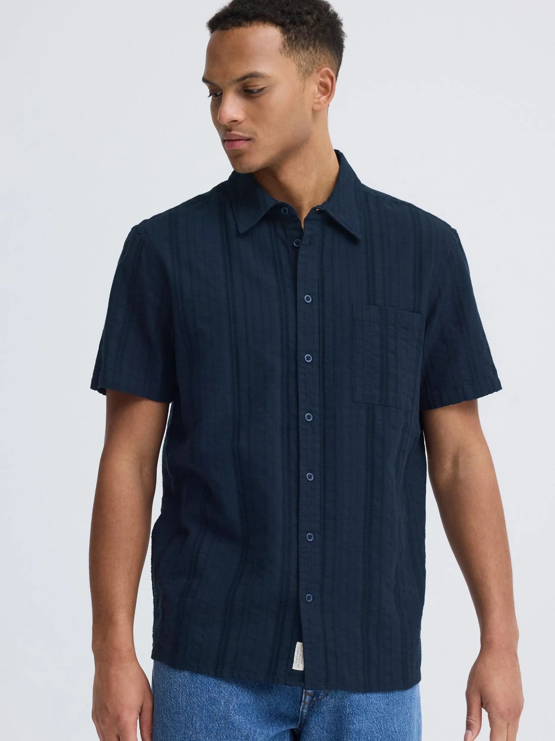 BLEND Herren Kurzarmhemd - BHDarius in blau