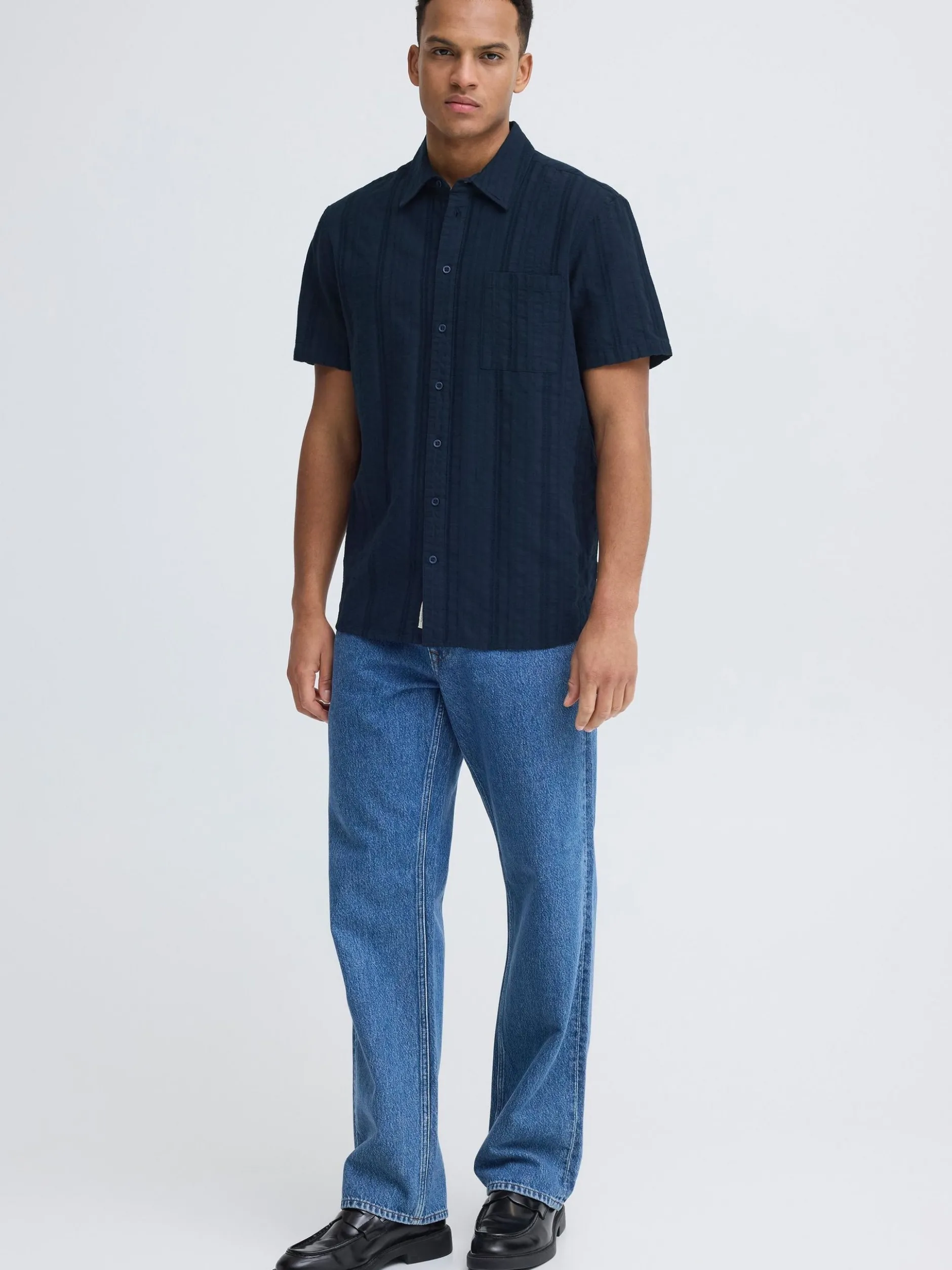 BLEND Herren Kurzarmhemd - BHDarius in blau