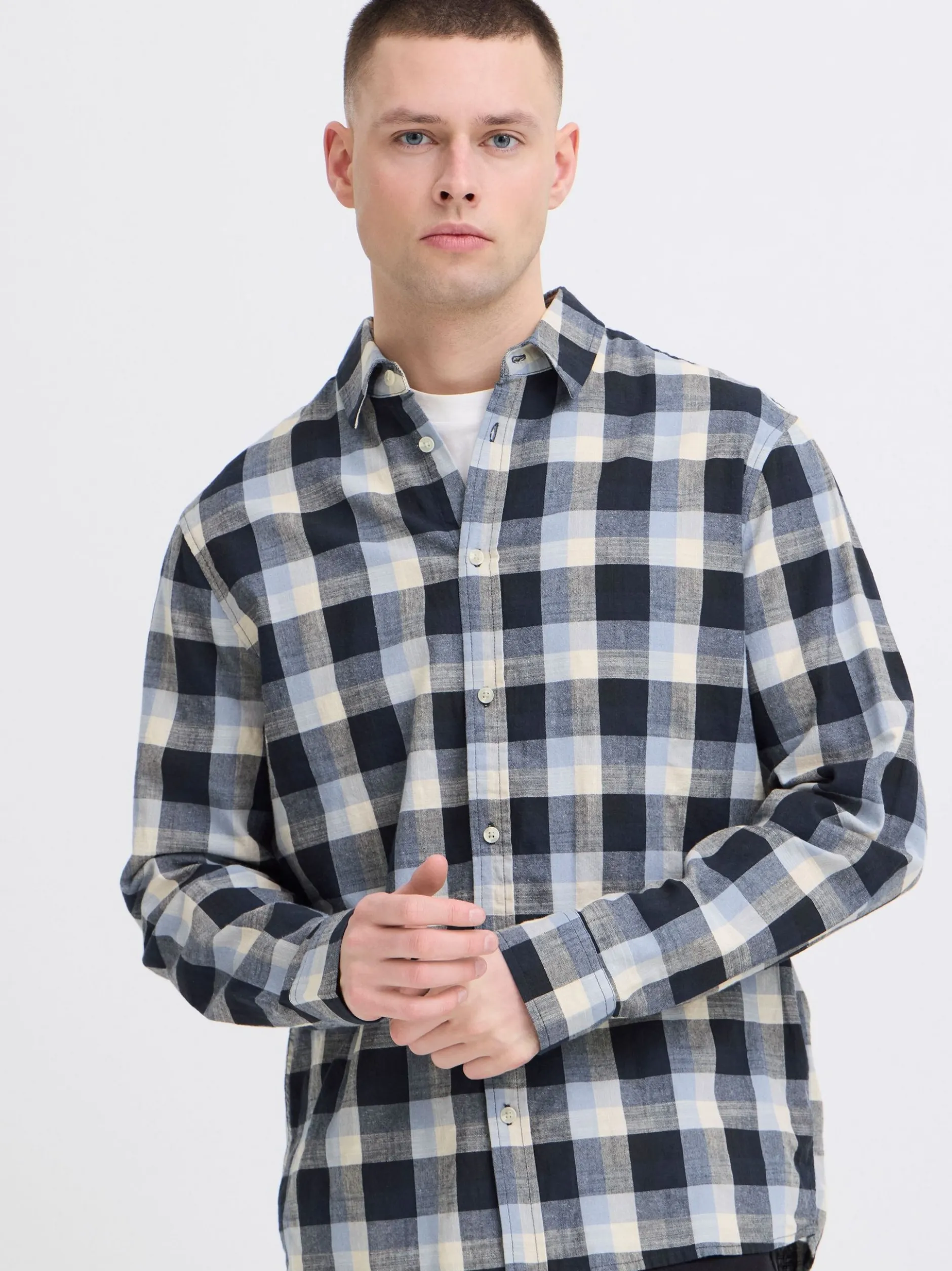 BLEND Herren Langarmhemd - BHDaris in blau