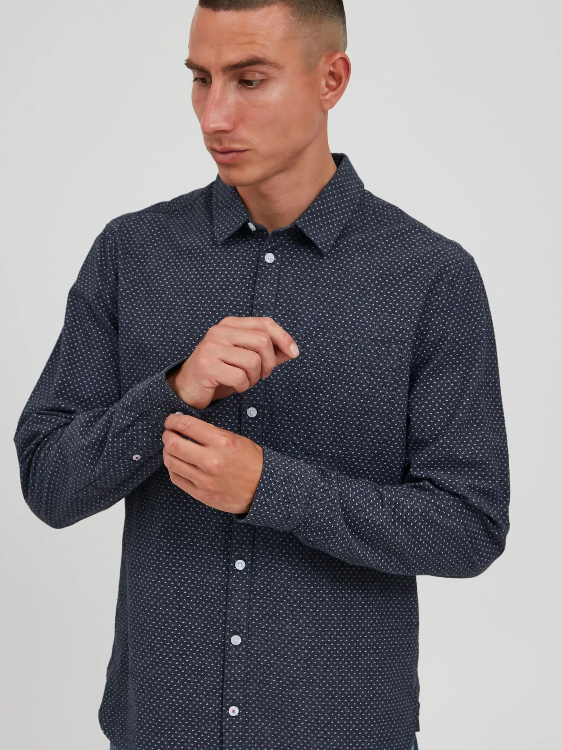 BLEND Herren Langarmhemd - BHShirt in blau