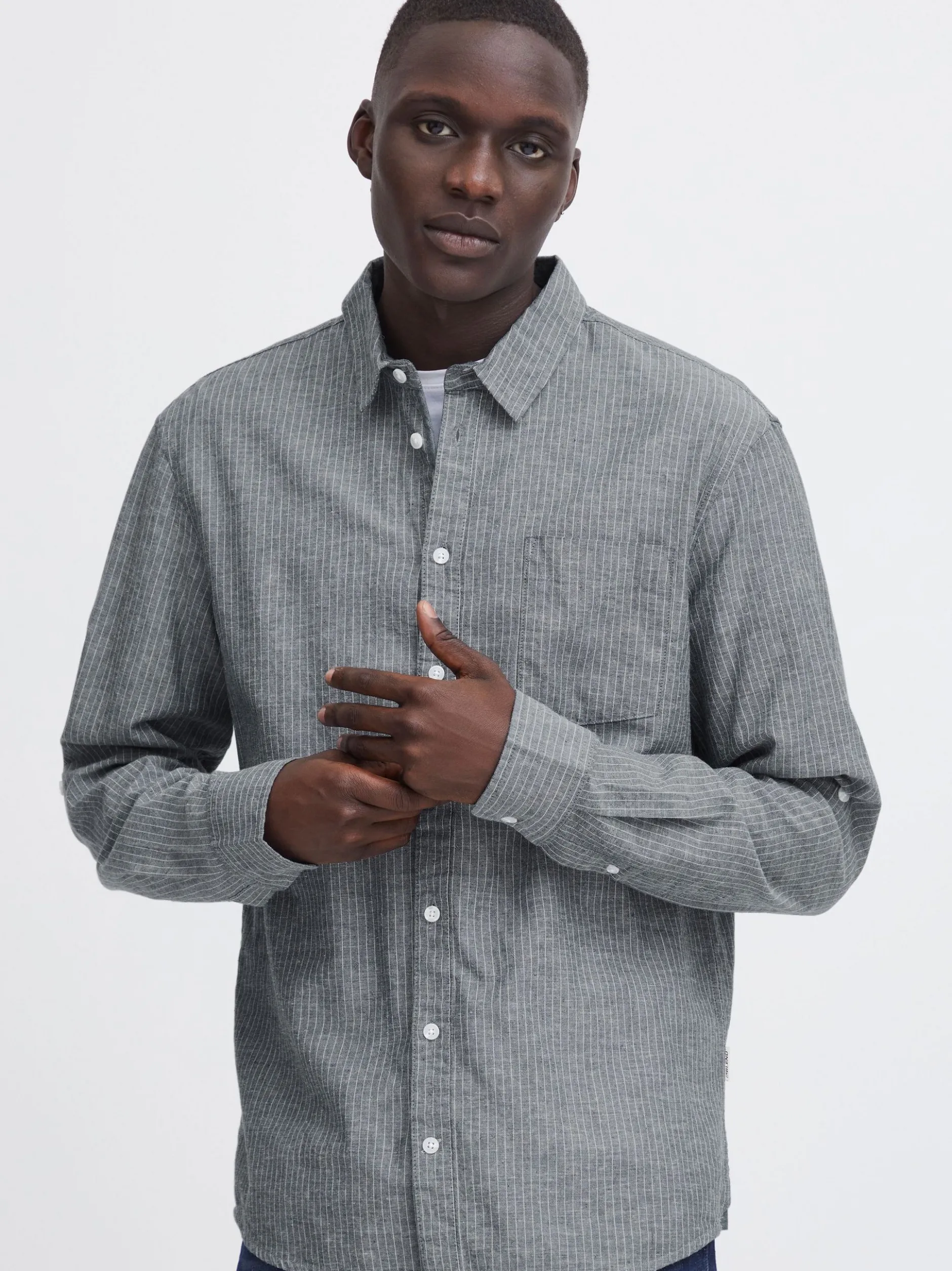 BLEND Herren Langarmhemd - BHSHIRT in blau