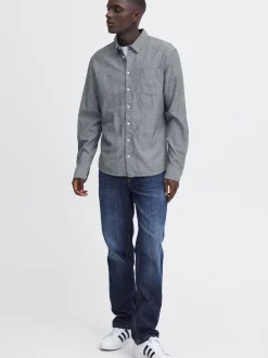 BLEND Herren Langarmhemd - BHSHIRT in blau