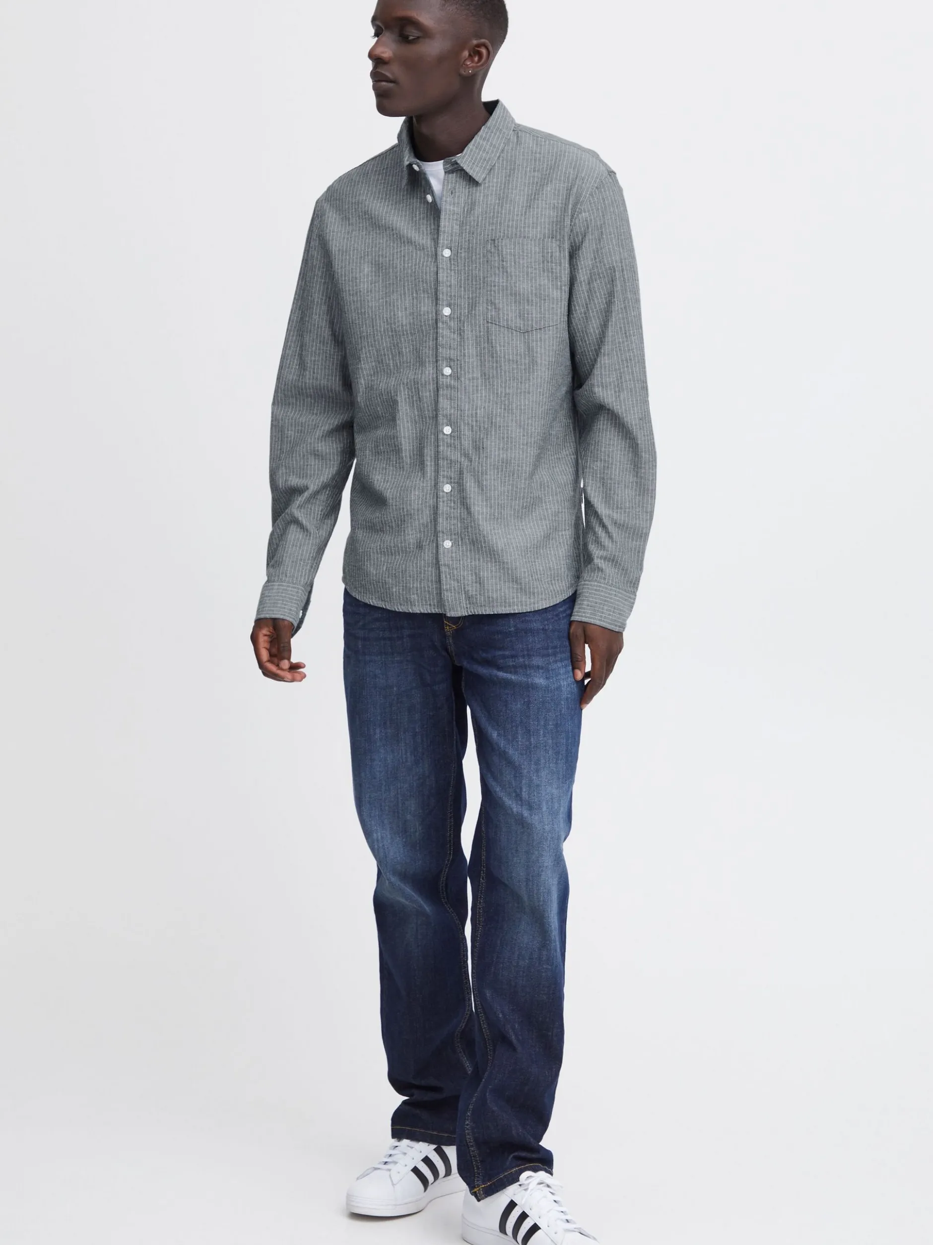 BLEND Herren Langarmhemd - BHSHIRT in blau