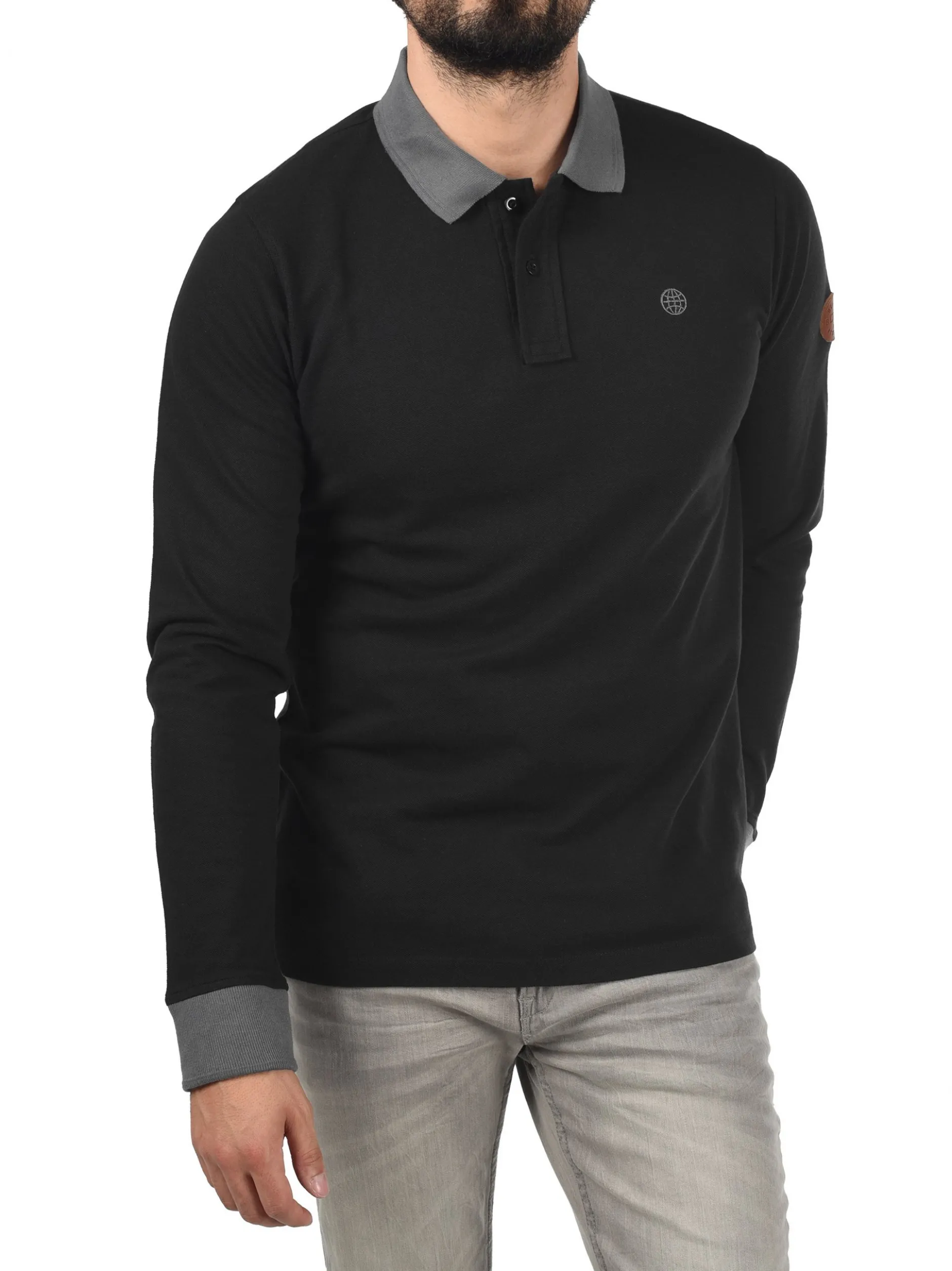 BLEND Herren Langarm-Poloshirt - BHRalle in schwarz