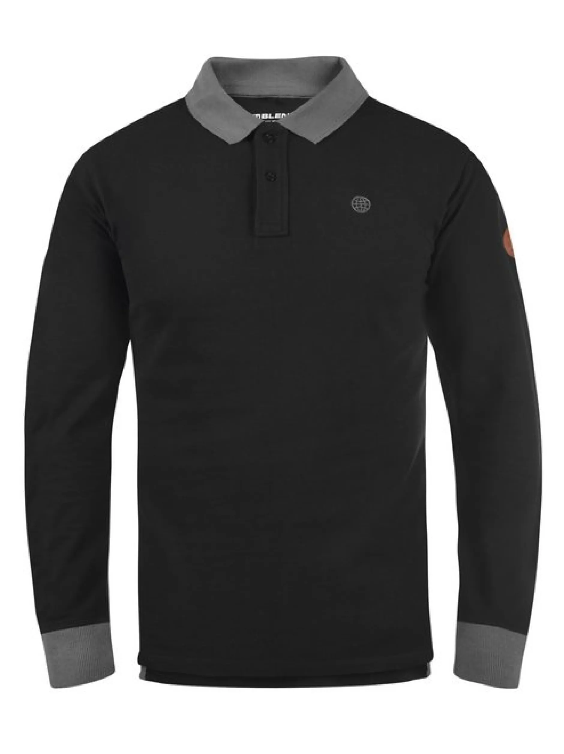 BLEND Herren Langarm-Poloshirt - BHRalle in schwarz