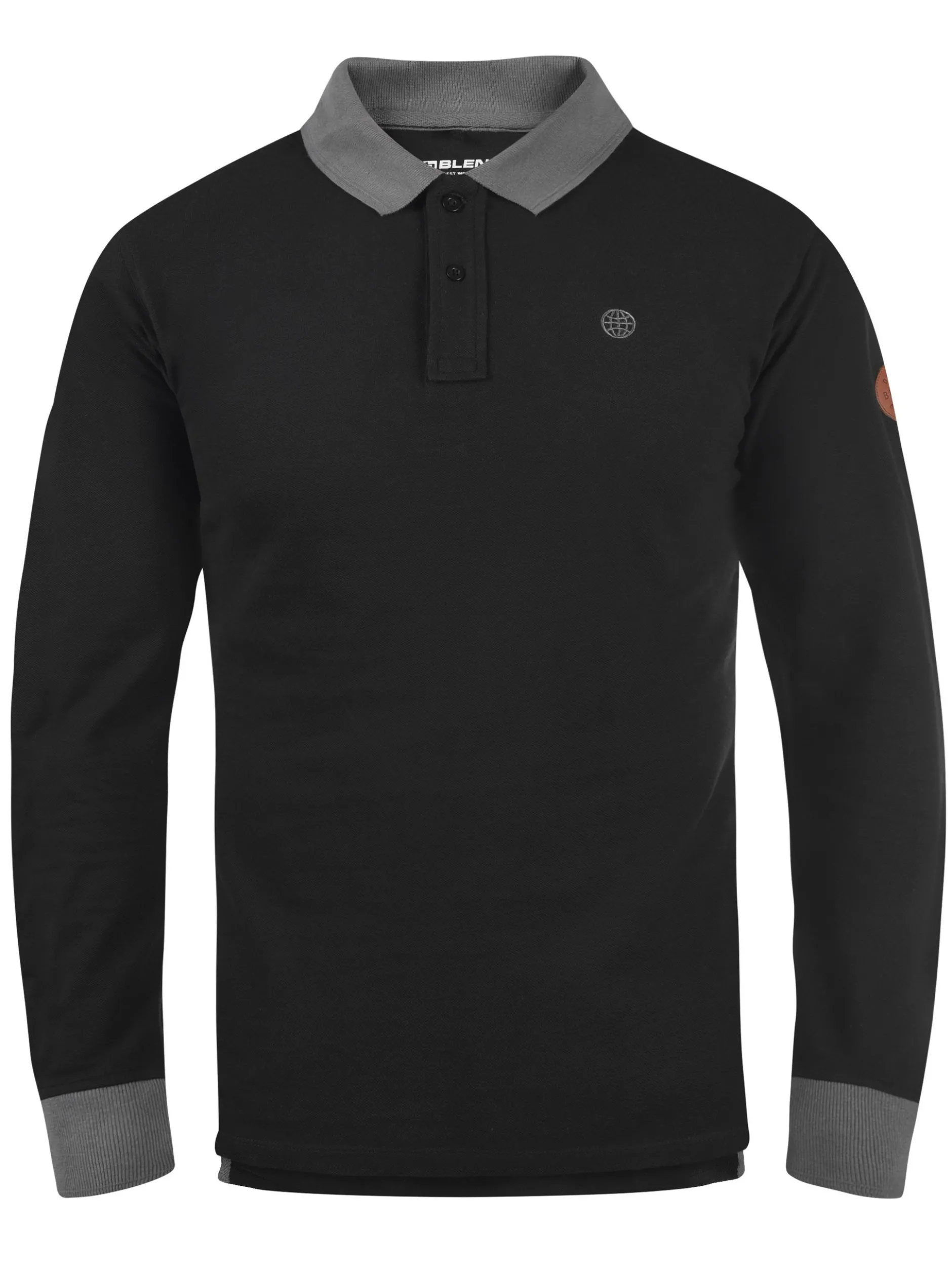 BLEND Herren Langarm-Poloshirt - BHRalle in schwarz