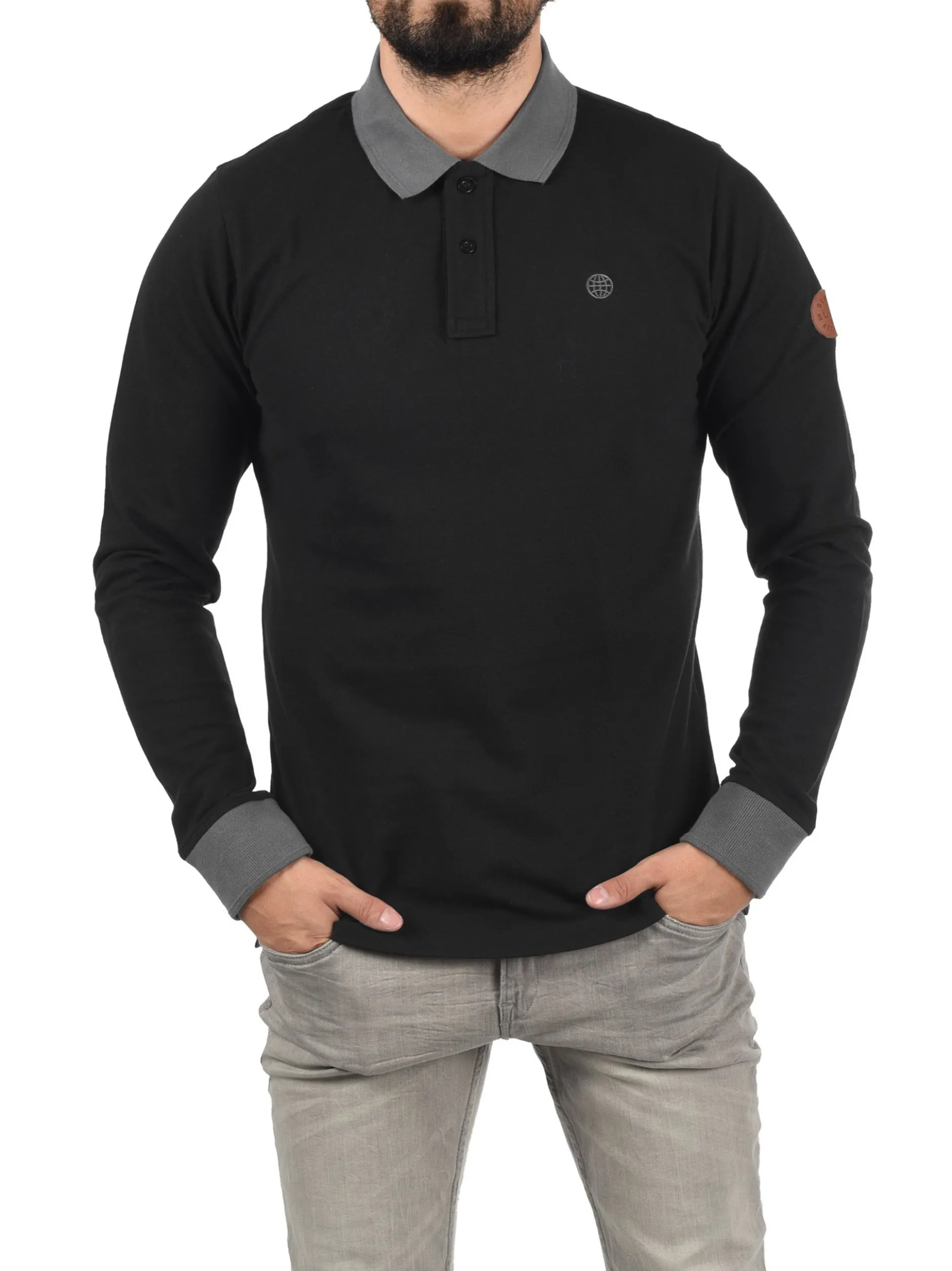 BLEND Herren Langarm-Poloshirt - BHRalle in schwarz