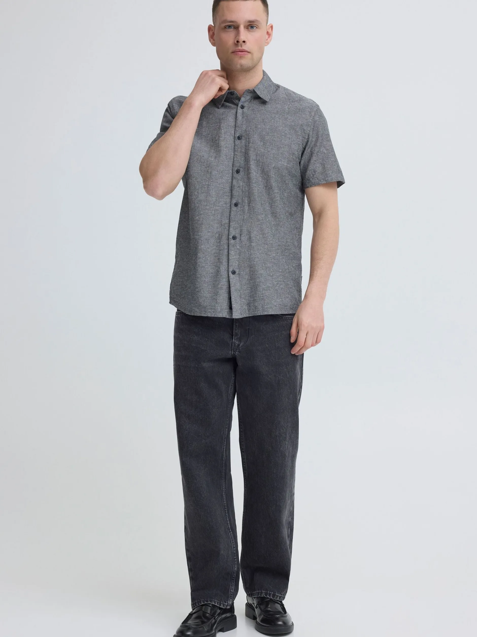 BLEND Herren Leinenhemd - BHAban in schwarz
