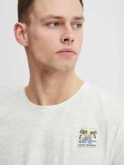 BLEND Herren T-Shirt in weiß - Ausschnitt: Rundhals