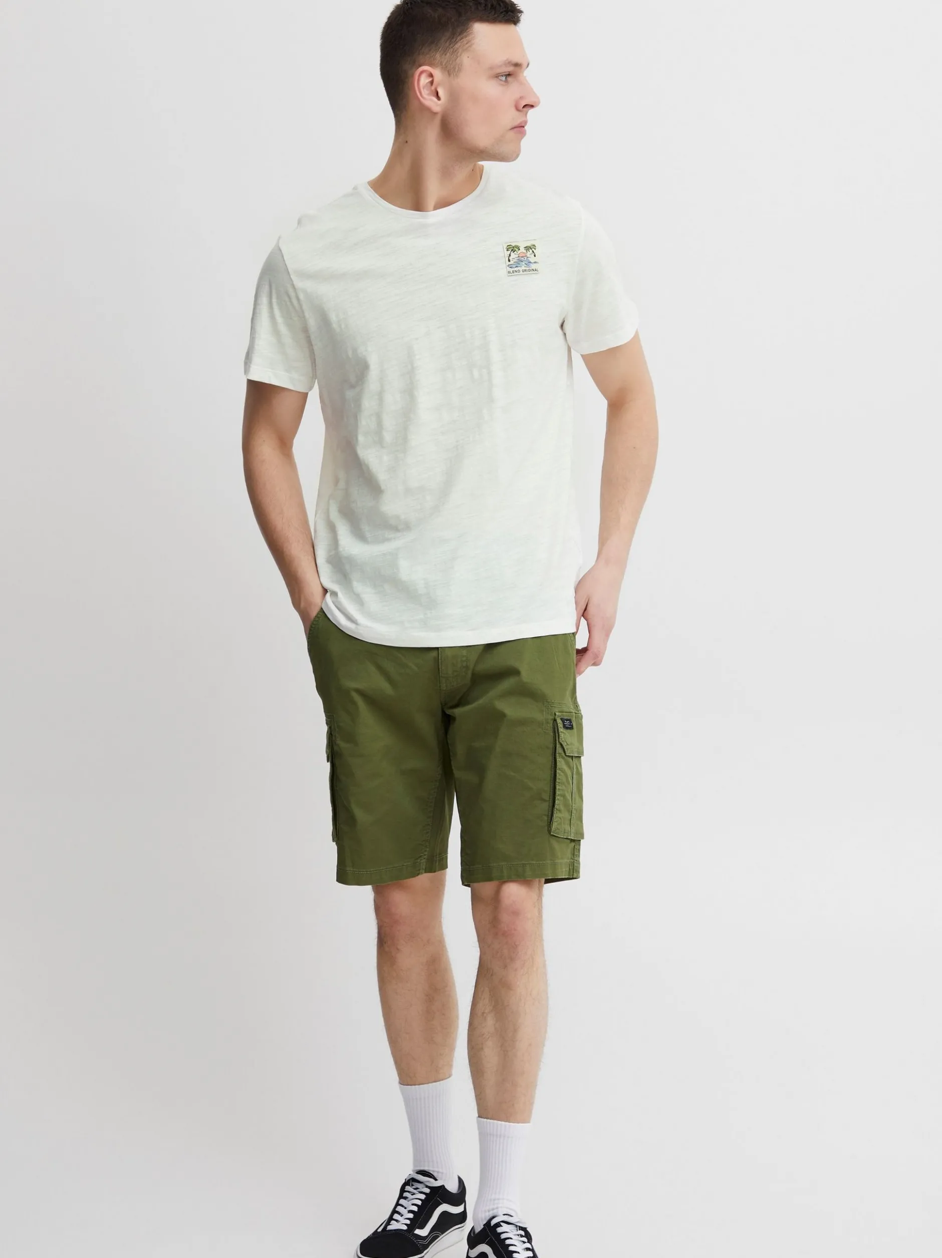 BLEND Herren T-Shirt in weiß - Ausschnitt: Rundhals