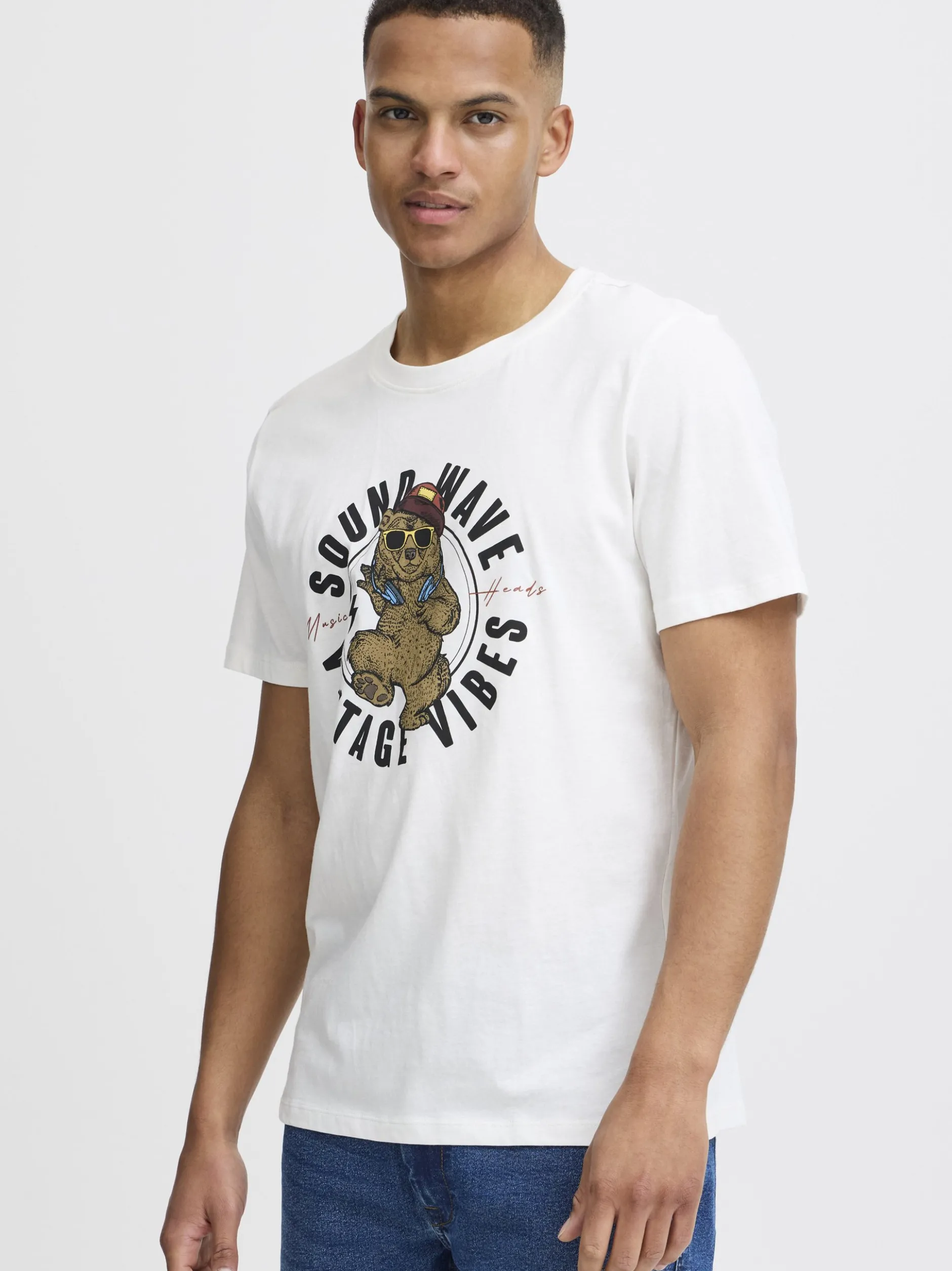 BLEND Herren T-Shirt in weiß - Ausschnitt: Rundhals