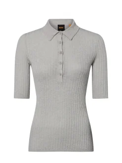 BOSS Orange Damen Feinstrick-Poloshirt mit Schurwoll-Anteil - Fugano in hellgrau