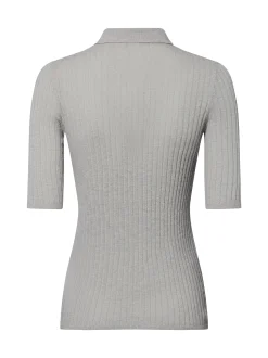 BOSS Orange Damen Feinstrick-Poloshirt mit Schurwoll-Anteil - Fugano in hellgrau