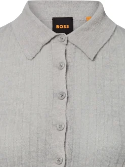 BOSS Orange Damen Feinstrick-Poloshirt mit Schurwoll-Anteil - Fugano in hellgrau