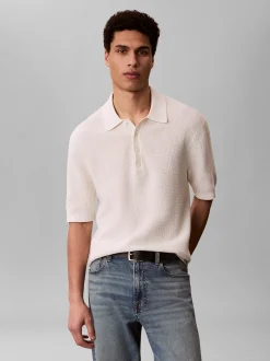 Calvin Klein Jeans Herren Strick-Poloshirt in ecru