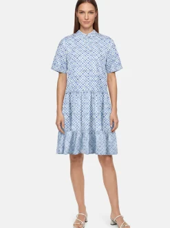 Cartoon Damen Blusenkleid in hellblau weiß