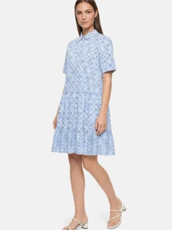 Cartoon Damen Blusenkleid in hellblau weiß