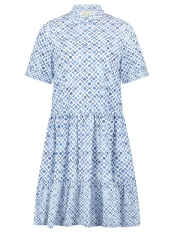 Cartoon Damen Blusenkleid in hellblau weiß