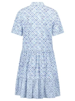 Cartoon Damen Blusenkleid in hellblau weiß
