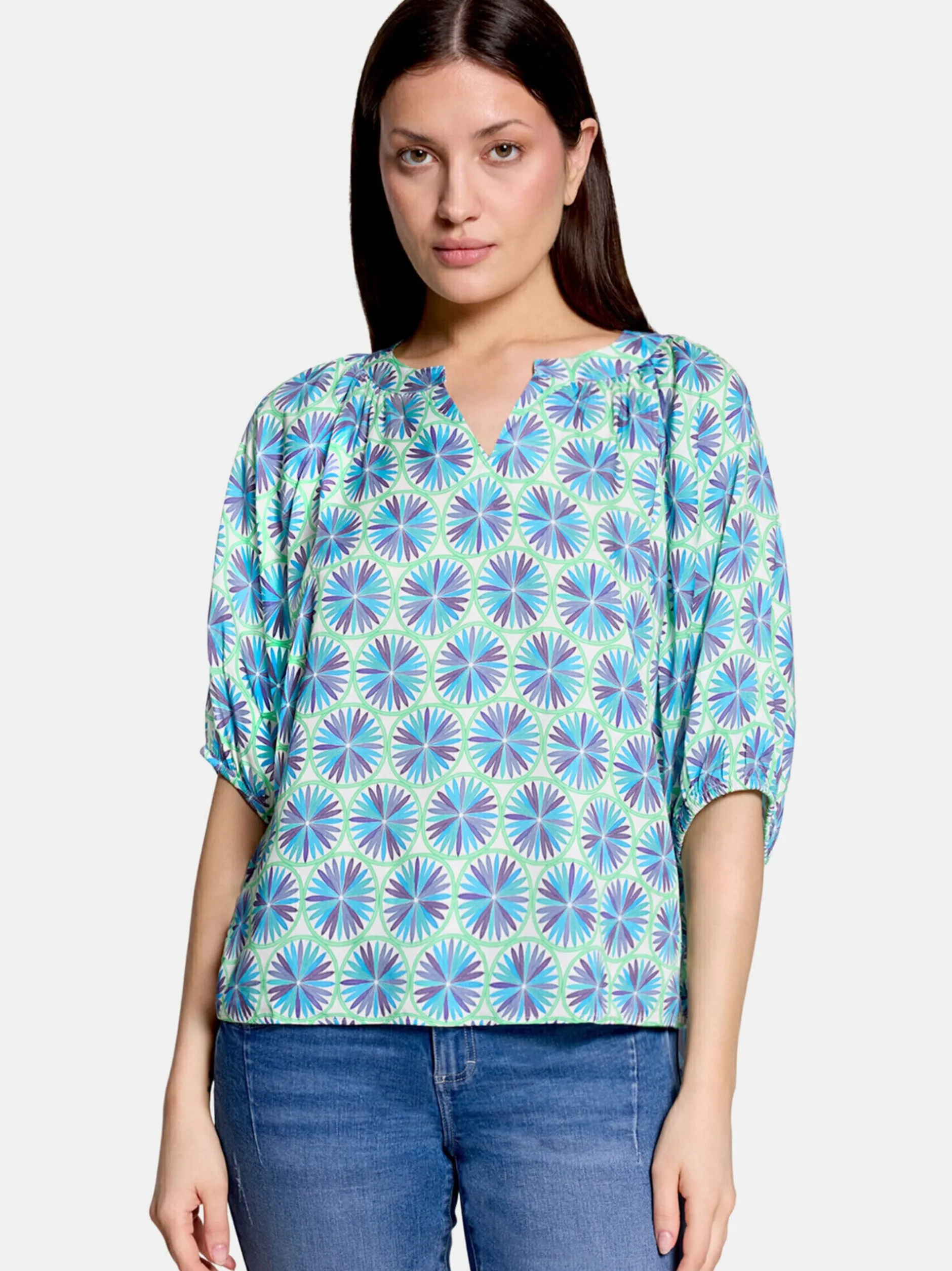 Cartoon Damen Casual-Bluse in mehrfarbig petrol