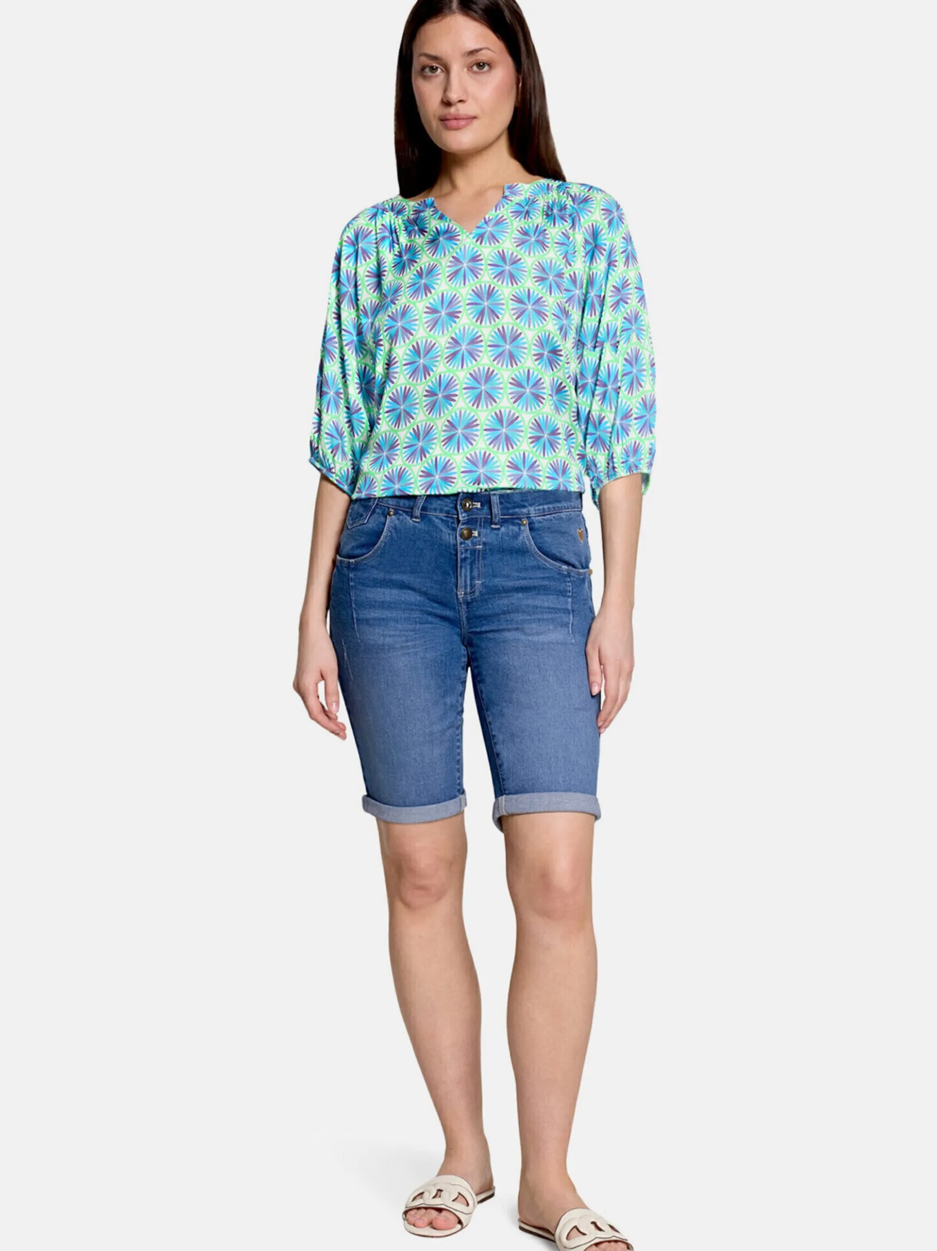 Cartoon Damen Casual-Bluse in mehrfarbig petrol