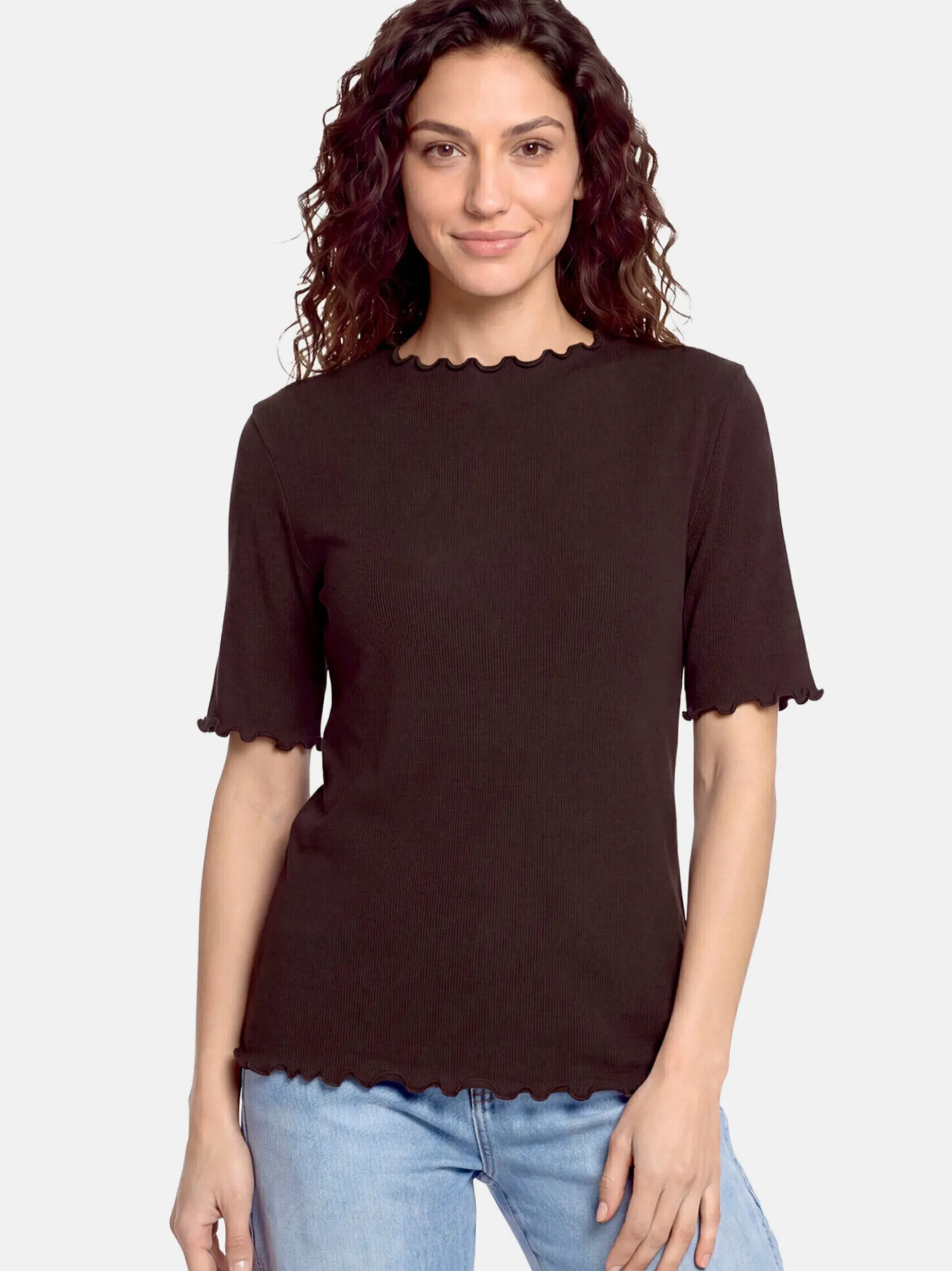 Cartoon Damen Halbarm-Shirt in braun